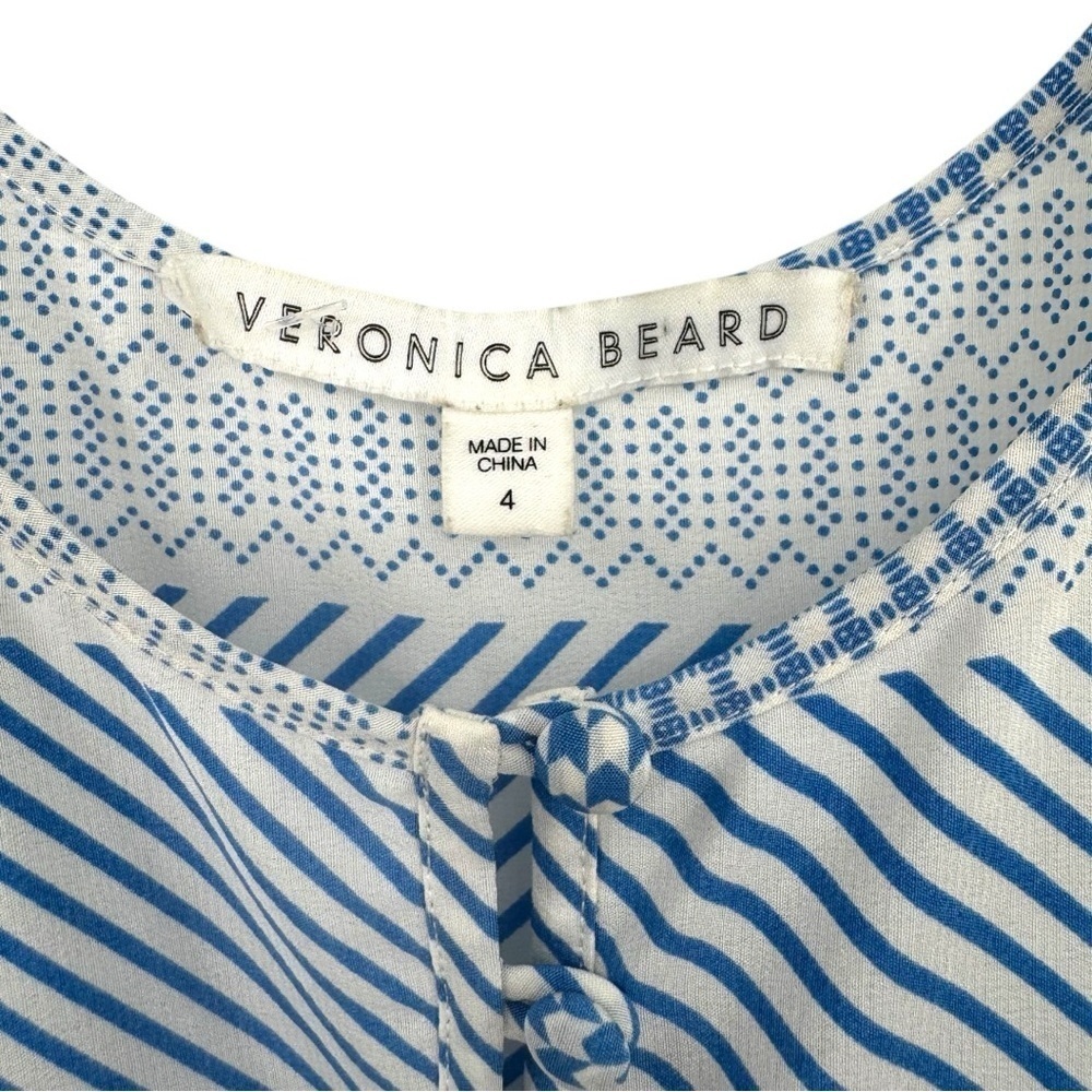 Veronica Beard 100% Silk Mixed Print Sleeveless Mini Dress - Blue White - Size 4 - Picture 6 of 8